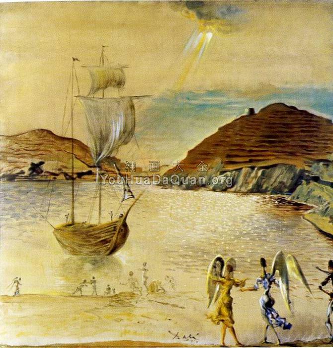 里加港的景物及丑陋的天使和渔人 - 萨尔瓦多·达利